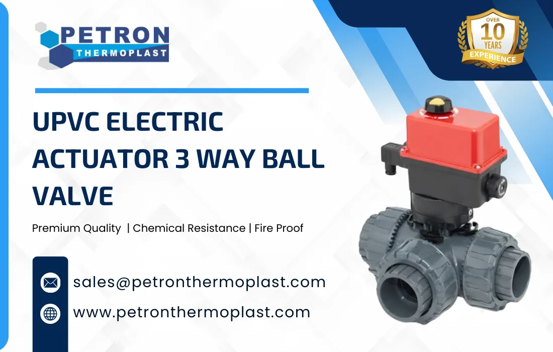 UPVC Electric Actuator 3 Way Ball Valve Graphics