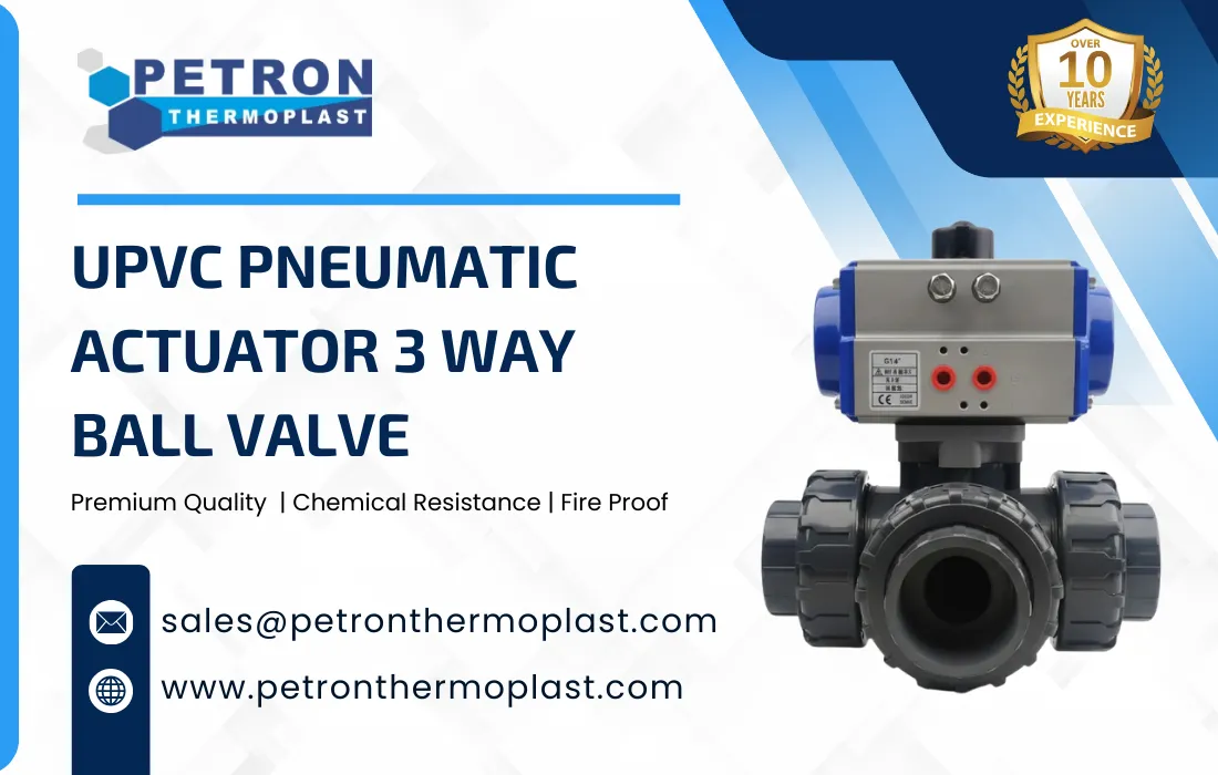 UPVC Pneumatic Actuator 3 Way Ball Valve Graphics