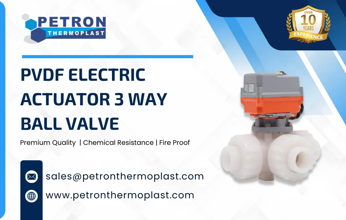 PVDF Electric Actuator 3 Way Ball Valve Graphics