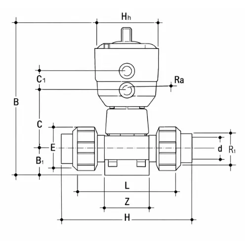 PVDF-PNEUMATIC-DIAPHRAGM-VALVE-Technical-Drwing