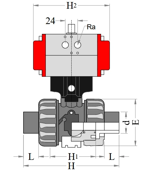 UPVC Pnuematic Ball Valve Drawing chart