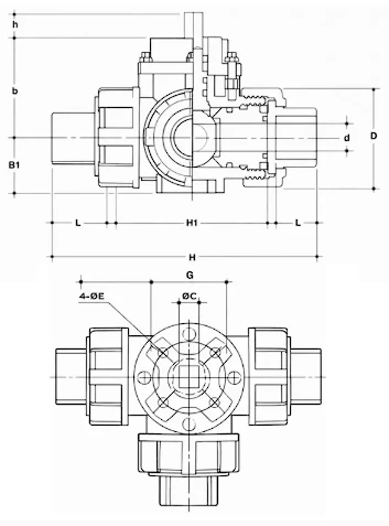 CPVC 3 Way Ball Valve T-Port chart